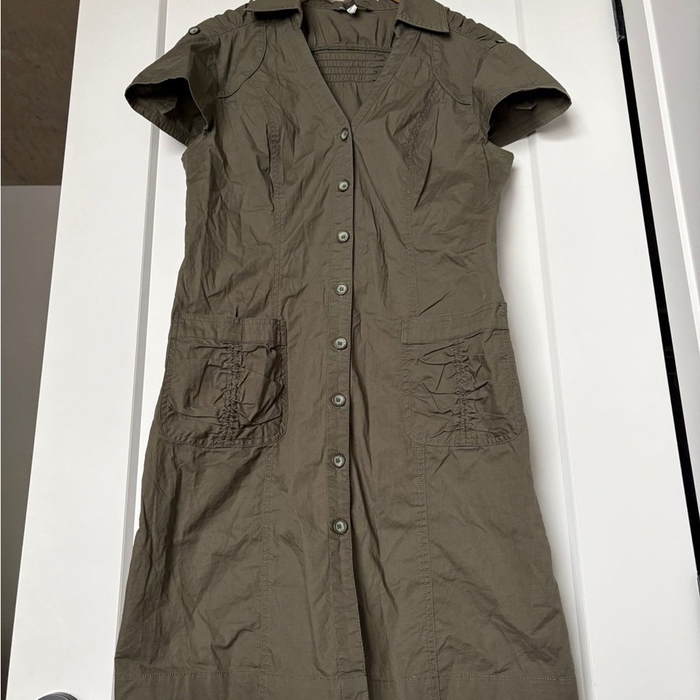 Olive Green Button-Front Women’s Dress cotton